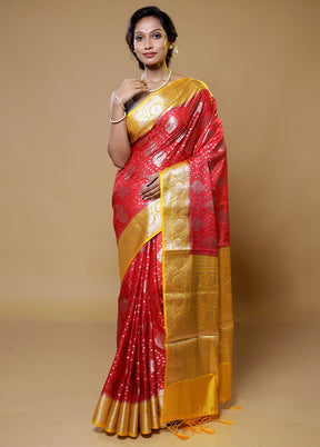 Red Kora Silk Saree With Blouse Piece