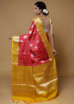 Red Kora Silk Saree With Blouse Piece