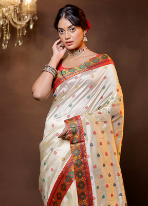 Cream Handloom Assam Pure Silk Saree With Blouse Piece