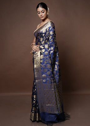 Blue Kora Silk Saree With Blouse Piece