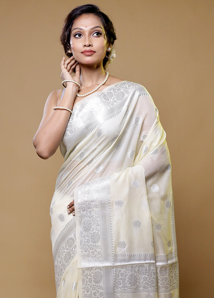 Cream Kora Silk Saree With Blouse Piece