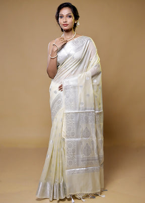 Cream Kora Silk Saree With Blouse Piece