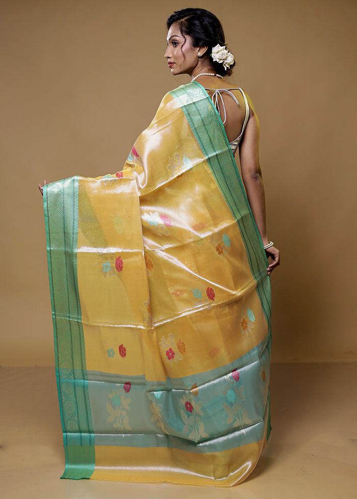 Yellow Kora Silk Saree With Blouse Piece