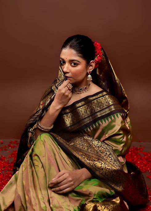 Green Gadwal Pure Silk Saree Without Blouse Piece