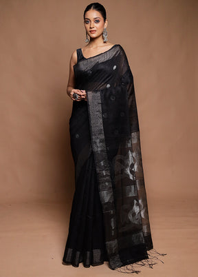 Black Handloom Matka Pure Silk Saree With Blouse Piece