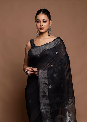 Black Handloom Matka Pure Silk Saree With Blouse Piece