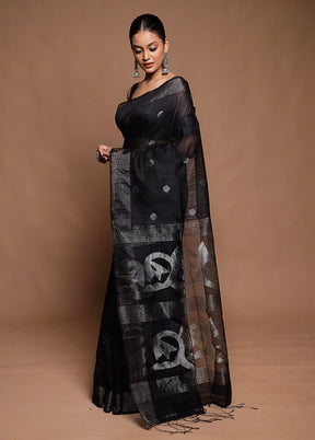 Black Handloom Matka Pure Silk Saree With Blouse Piece