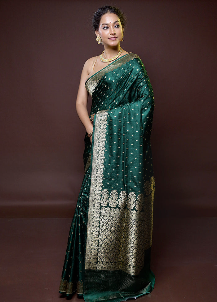 Green Handloom Tanchoi Pure Silk Saree With Blouse Piece