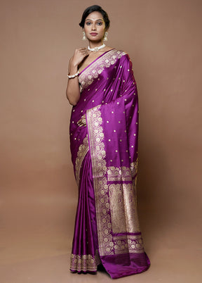 Purple Handloom Katan Pure Silk Saree With Blouse Piece