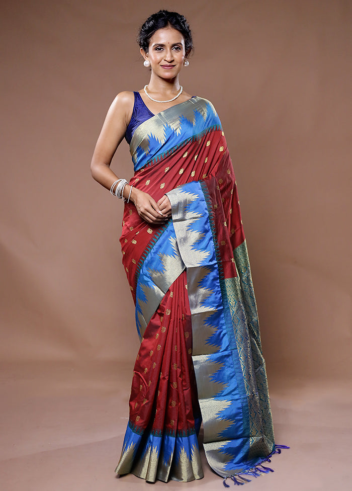 Maroon Kanjivaram Silk Saree With Blouse Piece