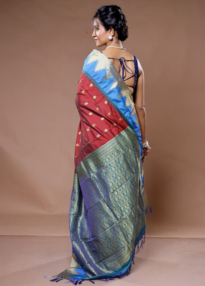 Maroon Kanjivaram Silk Saree With Blouse Piece - Indian Silk House Agencies