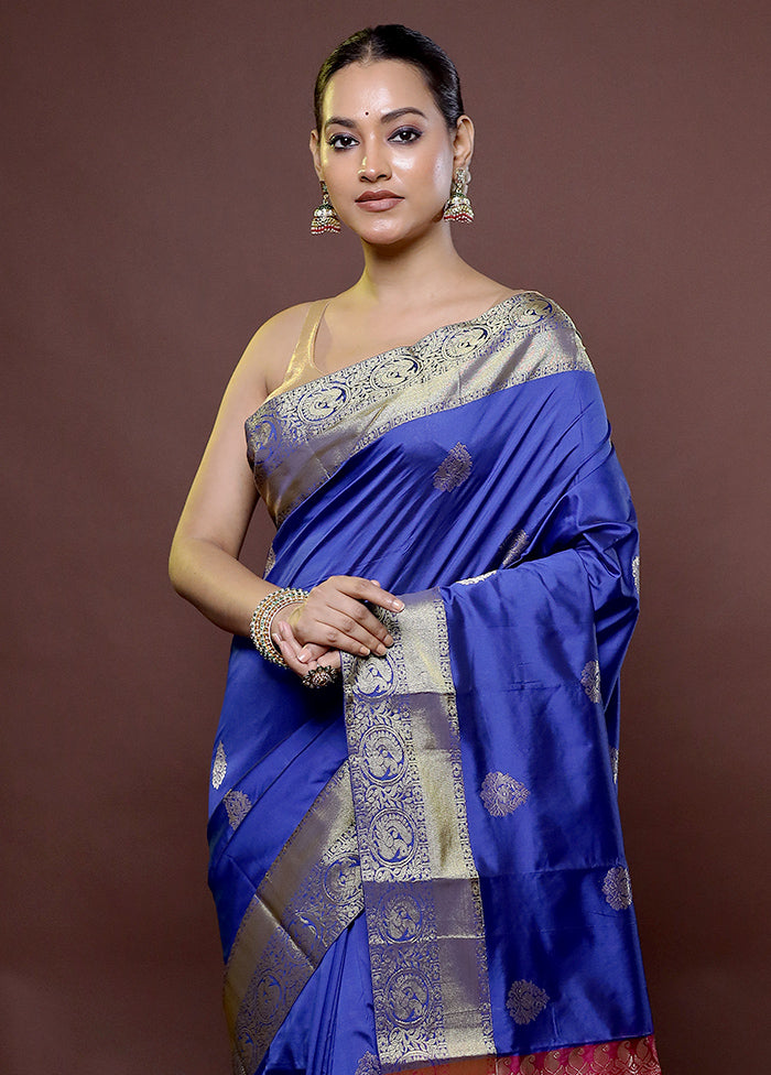 Blue Kanjivaram Silk Saree With Blouse Piece