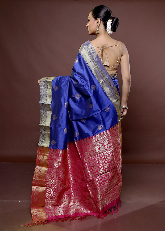 Blue Kanjivaram Silk Saree With Blouse Piece