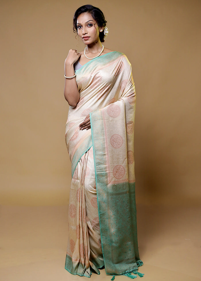 Cream Dupion Silk Saree With Blouse Piece