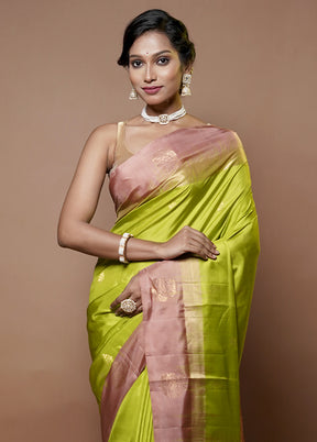 Green Handloom Kanjivaram Pure Silk Saree With Blouse Piece