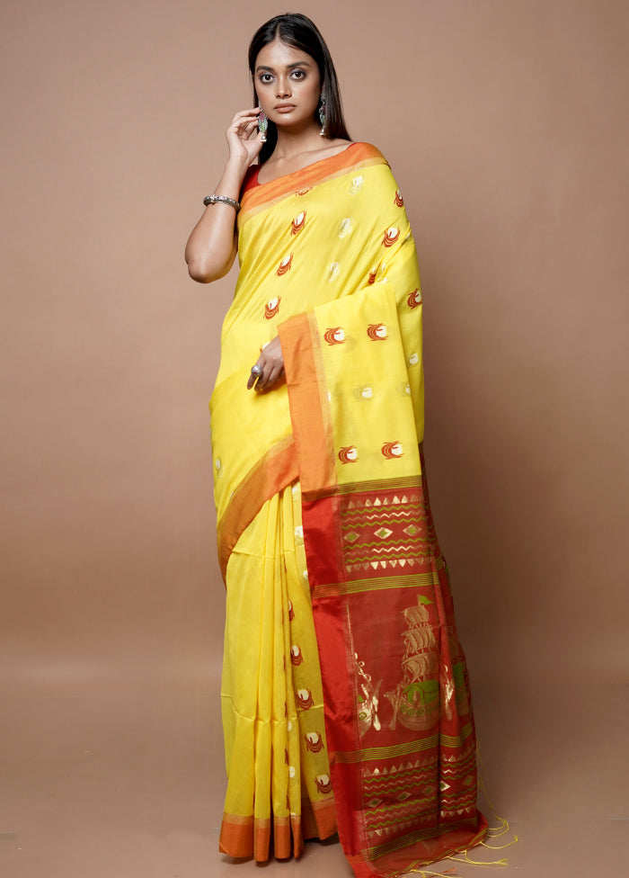 Yellow Matka Silk Saree With Blouse Piece
