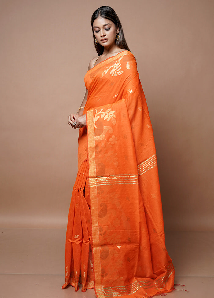 Rust Matka Silk Saree With Blouse Piece