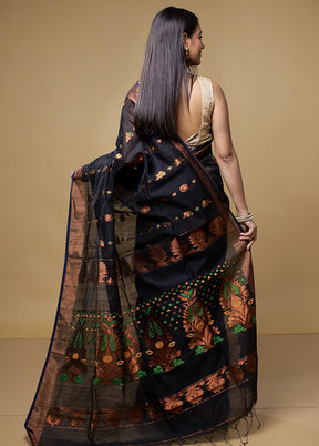 Black Matka Silk Saree With Blouse Piece