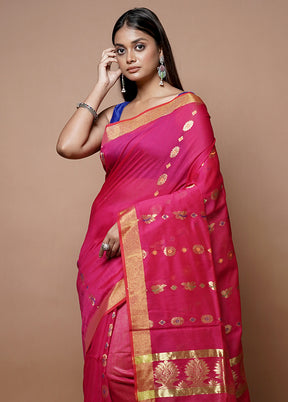 Pink Matka Silk Saree With Blouse Piece