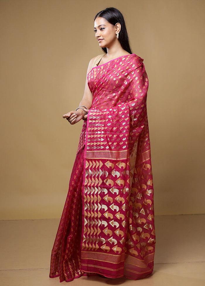 Pink Jamdani Cotton Saree Without Blouse Piece