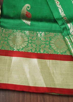 Green Garad Pure Silk Saree Without Blouse Piece