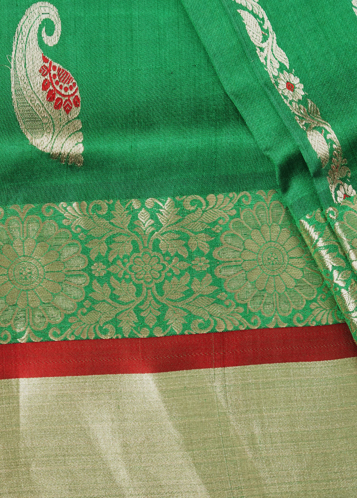 Green Garad Pure Silk Saree Without Blouse Piece