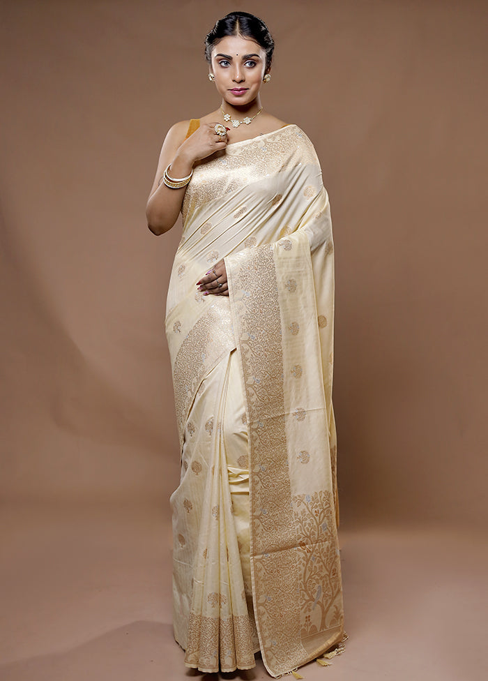 Cream Dupion Silk Saree With Blouse Piece - Indian Silk House Agencies