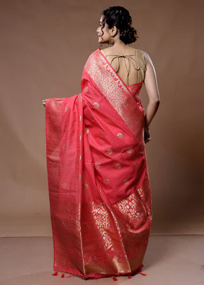 Red Dupion Silk Saree With Blouse Piece