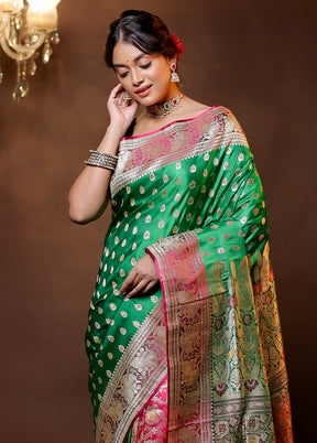 Green Handloom Banarasi Pure Silk Saree With Blouse Piece