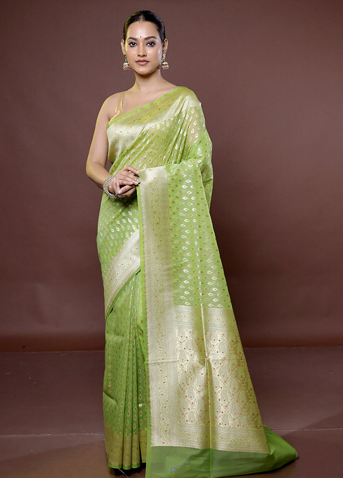 Green Kora Silk Saree With Blouse Piece