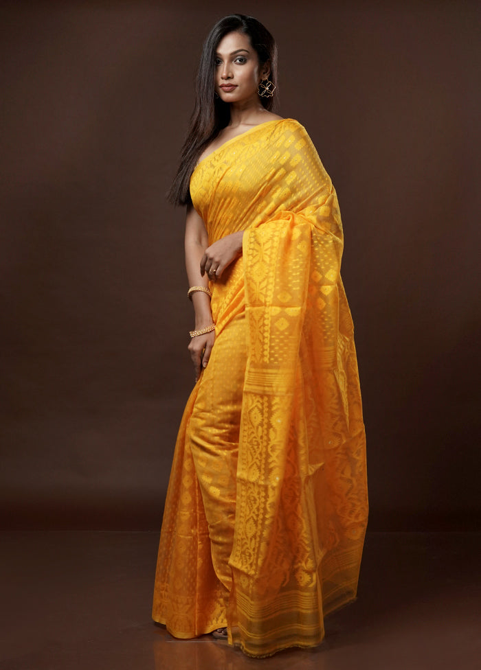 Yellow Pure Cotton Saree With Blouse Piece - Indian Silk House Agencies