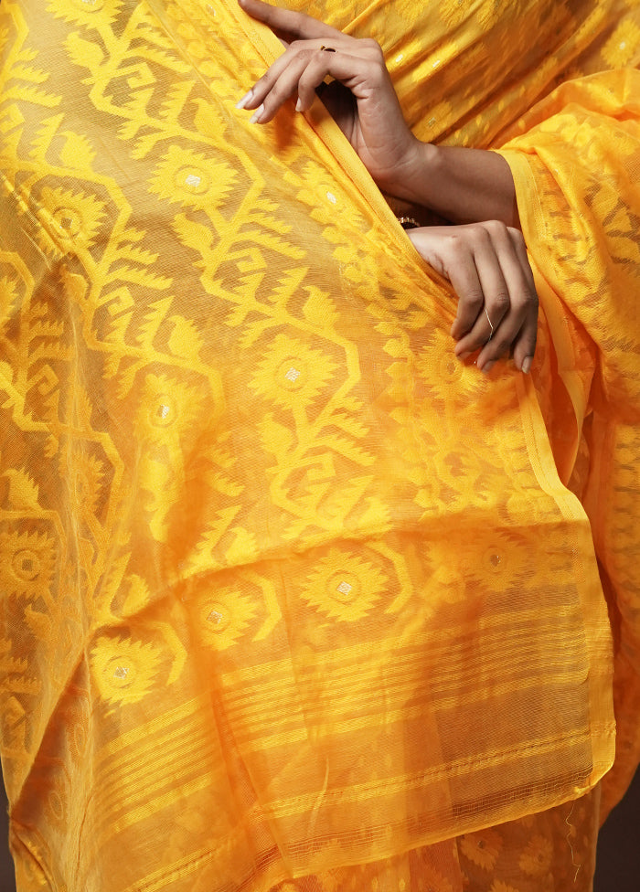 Yellow Pure Cotton Saree With Blouse Piece - Indian Silk House Agencies