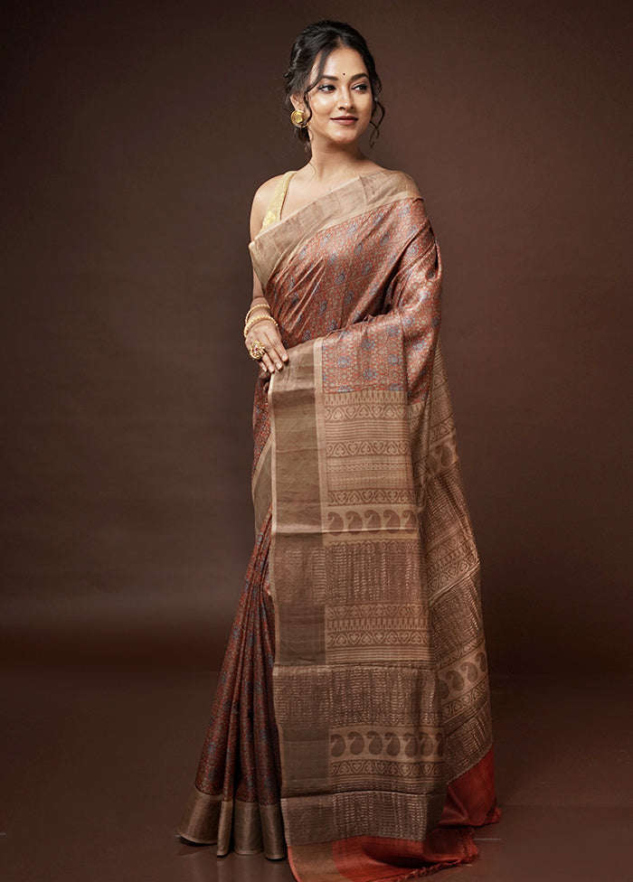 Pink Tussar Silk Saree With Blouse Piece