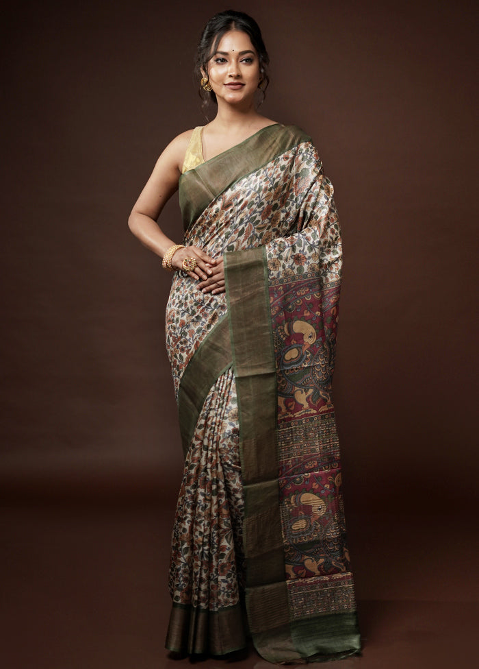 Cream Tussar Silk Saree With Blouse Piece - Indian Silk House Agencies