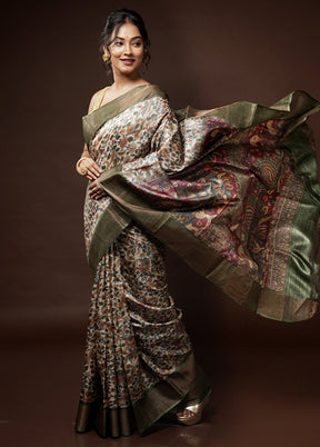 Cream Tussar Silk Saree With Blouse Piece