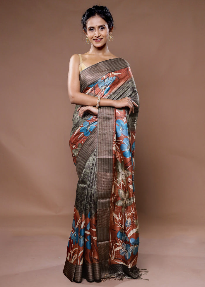 Multicolor Tussar Silk Saree With Blouse Piece