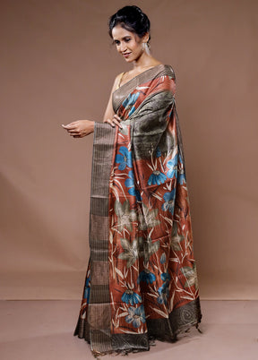 Multicolor Tussar Silk Saree With Blouse Piece