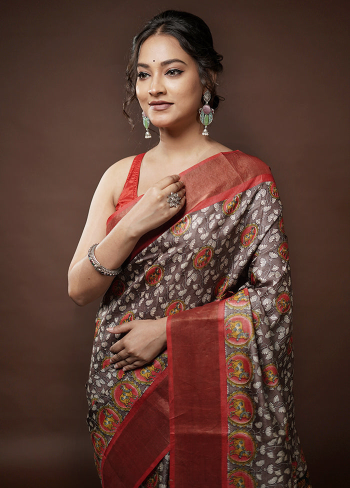 Brown Tussar Silk Saree With Blouse Piece