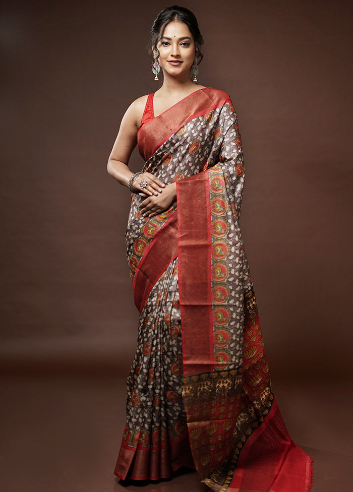 Brown Tussar Silk Saree With Blouse Piece