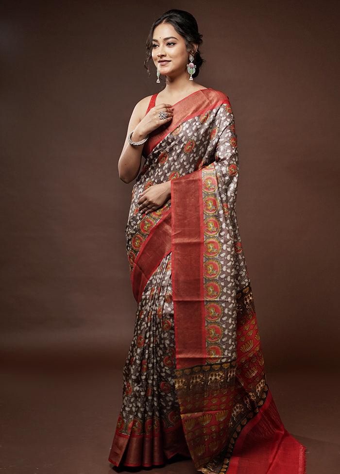 Brown Tussar Silk Saree With Blouse Piece