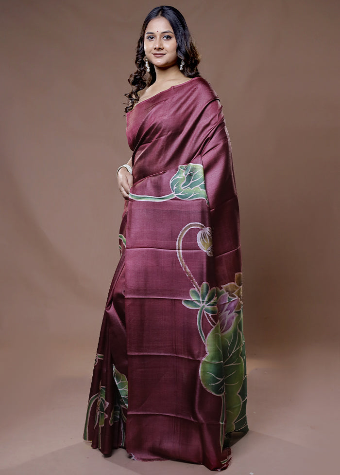Purple Tussar Pure Silk Saree With Blouse Piece