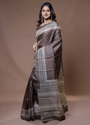 Brown Tussar Silk Saree With Blouse Piece