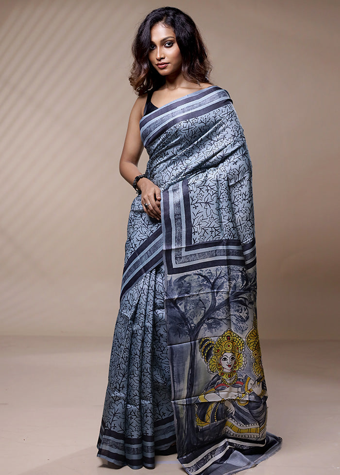 Grey Tussar Silk Saree Without Blouse Piece - Indian Silk House Agencies