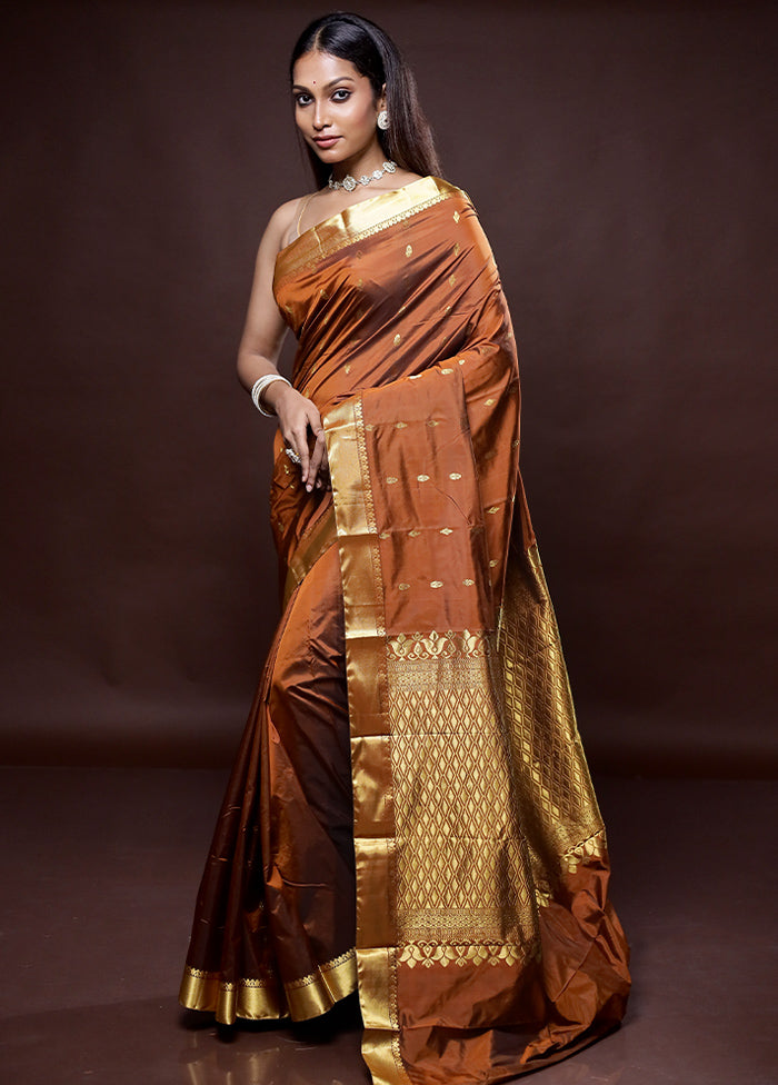 Orange Kanjivaram Silk Saree Without Blouse Piece - Indian Silk House Agencies