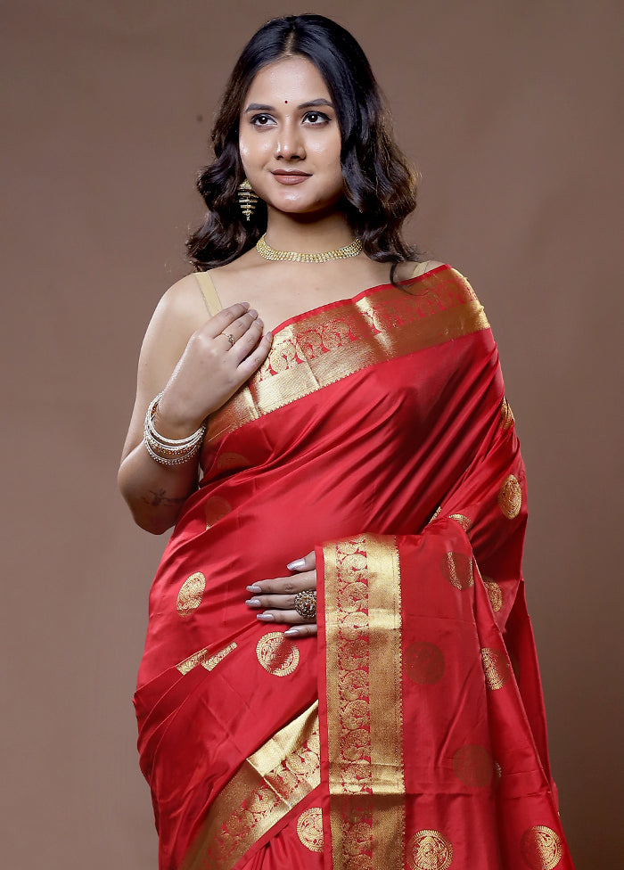 Orange Kanjivaram Silk Saree With Blouse Piece