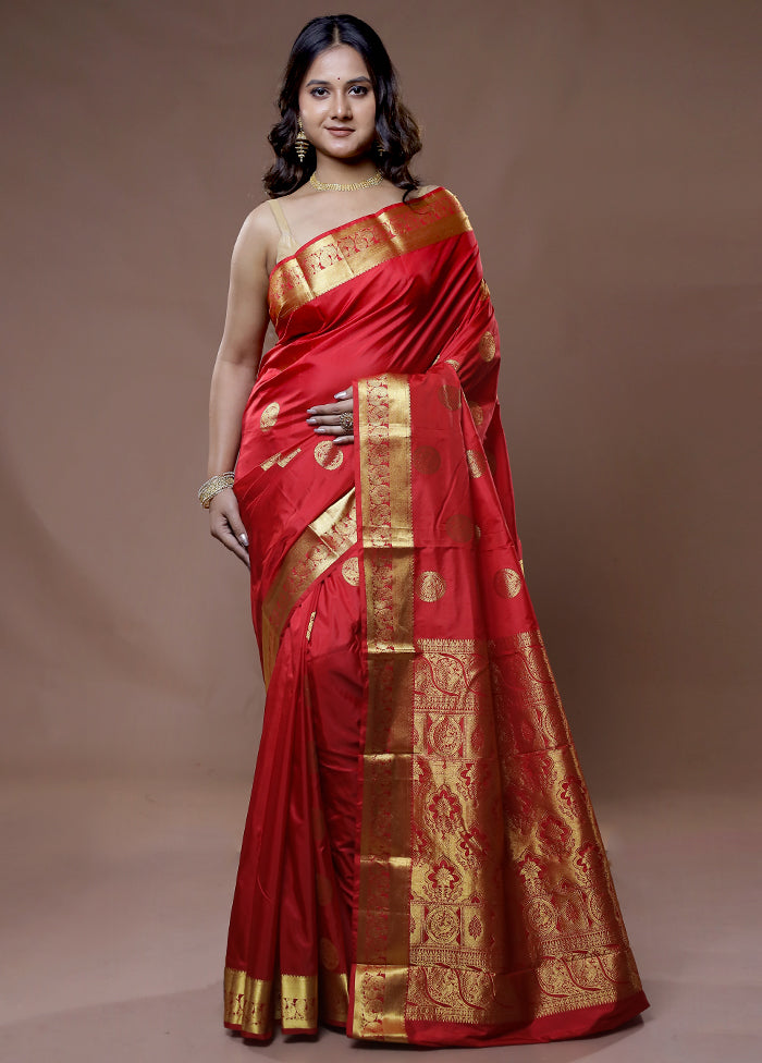 Orange Kanjivaram Silk Saree With Blouse Piece - Indian Silk House Agencies