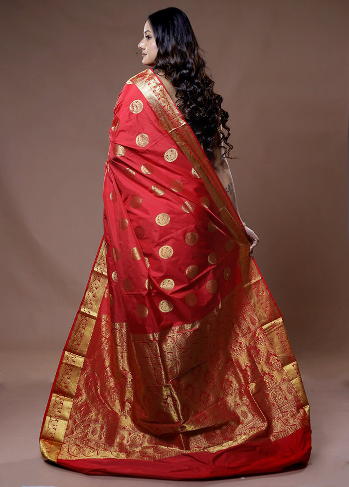 Orange Kanjivaram Silk Saree With Blouse Piece