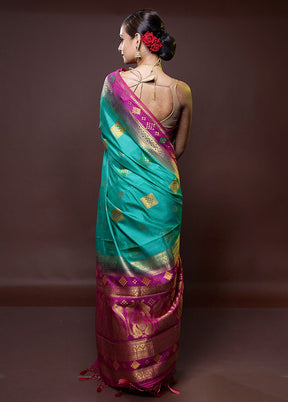 Blue Dupion Silk Saree With Blouse Piece