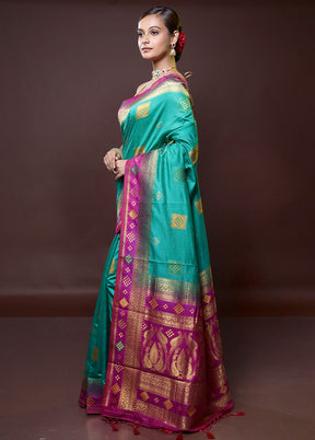 Blue Dupion Silk Saree With Blouse Piece