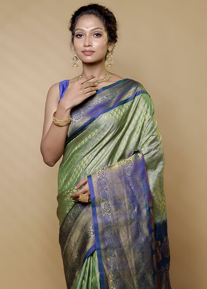 Green Gadwal Pure Silk Saree Without Blouse Piece - Indian Silk House Agencies